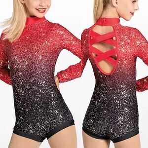 WEISSMAN Dance Costume red black ombre Lost It To Trying 12731 Child MC/LC